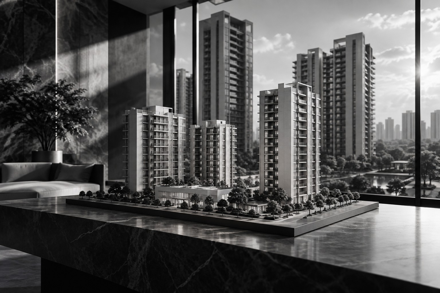 Monochrome estate concept illustration for YouthMonk