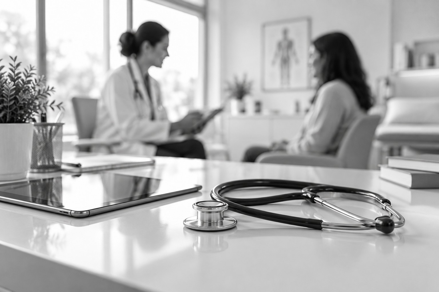 Monochrome healthcare concept illustration for YouthMonk